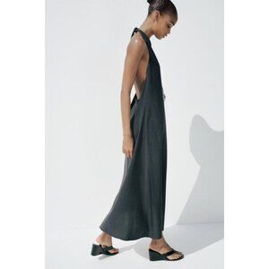 ZARA HALTER MIDI DRESS WITH TIE